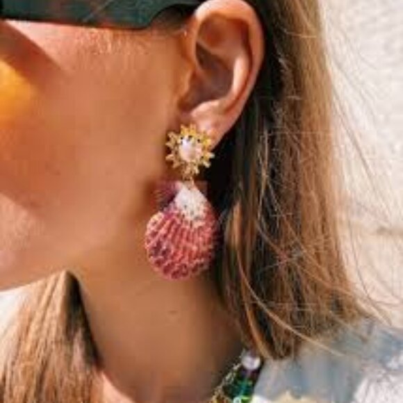 Brinker + Eliza Ariel natural shell earrings with faux pearl accents, post - Picture 4 of 4